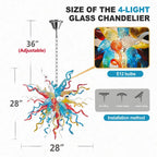 Hand-Blown Rainbow Glass Starburst Chandelier Multicolor Sculptural Art Pendant Light