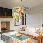 Hand-Blown Rainbow Curling Glass Chandelier Statement Multicolor Chihuly-Style Sculptural Art Pendant Light