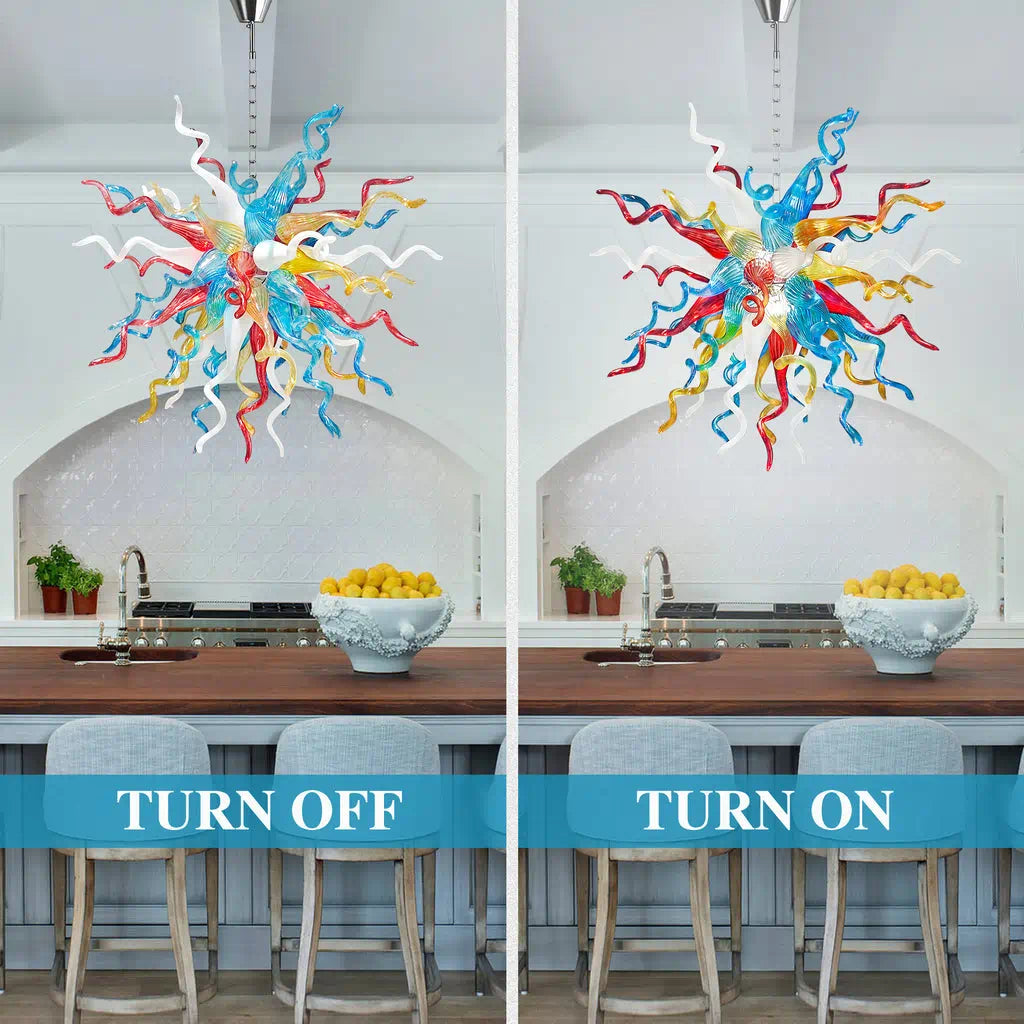 Hand-Blown Rainbow Glass Starburst Chandelier Multicolor Sculptural Art Pendant Light
