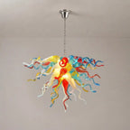 Hand-Blown Rainbow Curling Glass Chandelier Statement Multicolor Chihuly-Style Sculptural Art Pendant Light