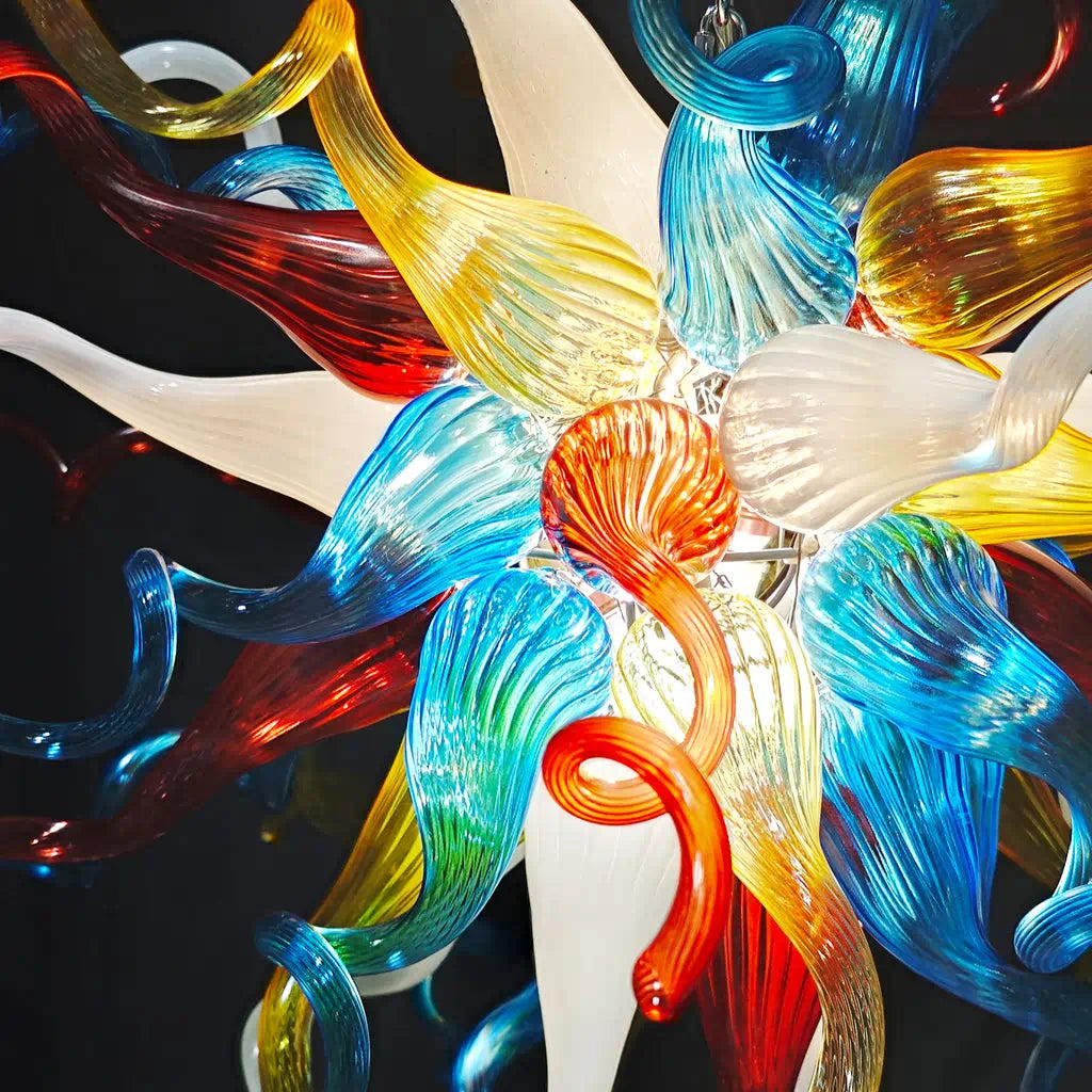 Hand-Blown Rainbow Glass Starburst Chandelier Multicolor Sculptural Art Pendant Light