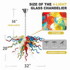 Hand-Blown Rainbow Curling Glass Chandelier Statement Multicolor Chihuly-Style Sculptural Art Pendant Light