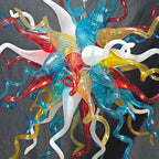 Hand-Blown Rainbow Glass Starburst Chandelier Multicolor Sculptural Art Pendant Light