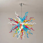 Hand-Blown Rainbow Glass Starburst Chandelier Multicolor Sculptural Art Pendant Light