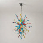 Hand-Blown Rainbow Curled Glass Art Chandelier Chihuly-Style Multicolor Sculptural Pendant Light