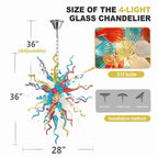 Hand-Blown Rainbow Curled Glass Art Chandelier Chihuly-Style Multicolor Sculptural Pendant Light