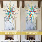 Hand-Blown Rainbow Curled Glass Art Chandelier Chihuly-Style Multicolor Sculptural Pendant Light