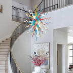 Hand-Blown Rainbow Curled Glass Art Chandelier Chihuly-Style Multicolor Sculptural Pendant Light