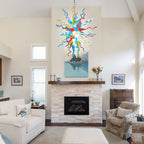Hand-Blown Rainbow Curled Glass Art Chandelier Chihuly-Style Multicolor Sculptural Pendant Light