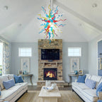 Hand-Blown Rainbow Curled Glass Art Chandelier Chihuly-Style Multicolor Sculptural Pendant Light