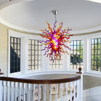 Hand-Blown Red Orange & Purple Glass Art Chandelier Chihuly-Style Multicolor Sculptural Pendant Light