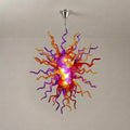 Hand-Blown Red Orange & Purple Glass Art Chandelier Chihuly-Style Multicolor Sculptural Pendant Light