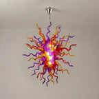 Hand-Blown Red Orange & Purple Glass Art Chandelier Chihuly-Style Multicolor Sculptural Pendant Light