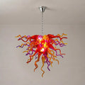Hand-Blown Multicolor Glass Art Chandelier Red Orange & Purple Organic Curved Sculptural Glass Pendant Light