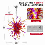 Hand-Blown Red Orange & Purple Glass Art Chandelier Chihuly-Style Multicolor Sculptural Pendant Light