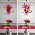 Hand-Blown Red Orange & Purple Glass Art Chandelier Chihuly-Style Multicolor Sculptural Pendant Light