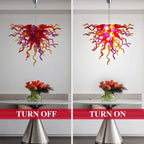 Hand-Blown Multicolor Glass Art Chandelier Red Orange & Purple Organic Curved Sculptural Glass Pendant Light