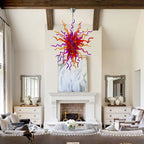 Hand-Blown Red Orange & Purple Glass Art Chandelier Chihuly-Style Multicolor Sculptural Pendant Light