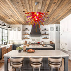 Hand-Blown Multicolor Glass Art Chandelier Red Orange & Purple Organic Curved Sculptural Glass Pendant Light