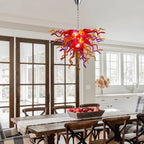 Hand-Blown Multicolor Glass Art Chandelier Red Orange & Purple Organic Curved Sculptural Glass Pendant Light
