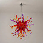 Multicolor Hand-Blown Glass Art Starburst Chandelier Red Orange & Purple Flame Sculptural Glass Pendant Light