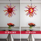 Multicolor Hand-Blown Glass Art Starburst Chandelier Red Orange & Purple Flame Sculptural Glass Pendant Light