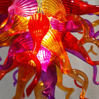Multicolor Hand-Blown Glass Art Starburst Chandelier Red Orange & Purple Flame Sculptural Glass Pendant Light