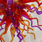 Multicolor Hand-Blown Glass Art Starburst Chandelier Red Orange & Purple Flame Sculptural Glass Pendant Light