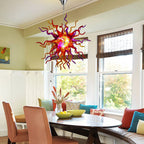 Multicolor Hand-Blown Glass Art Starburst Chandelier Red Orange & Purple Flame Sculptural Glass Pendant Light