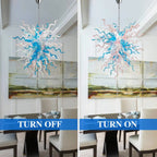 Hand-Blown Blue & Clear Glass Starburst Chandelier Artistic Sculptural Pendant Light