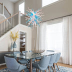 Hand-Blown Blue & Clear Glass Starburst Chandelier Artistic Sculptural Pendant Light