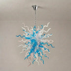Hand-Blown Blue & Clear Glass Starburst Chandelier Artistic Sculptural Pendant Light