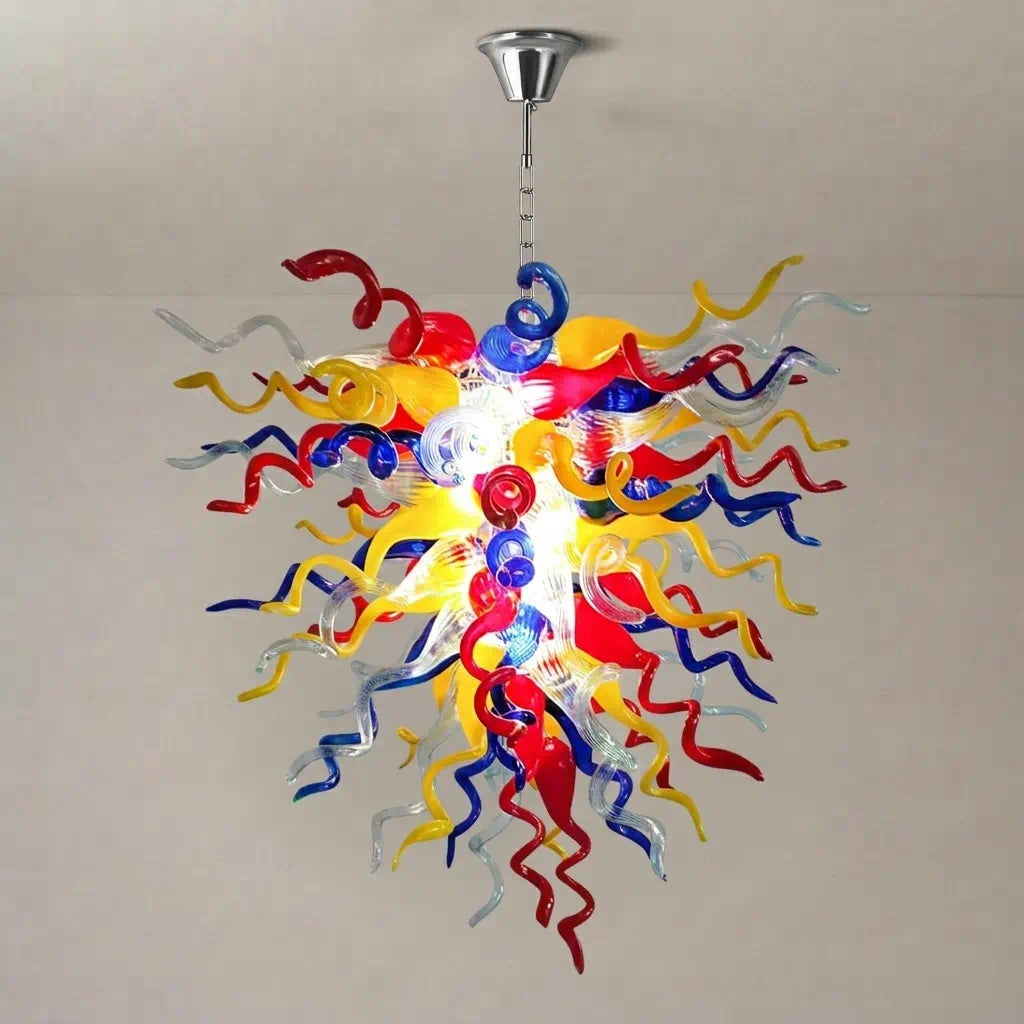 Luxury Multicolor Hand-Blown Glass Art Chandelier Chihuly-Style Curled Spirals Glass Pendant Light