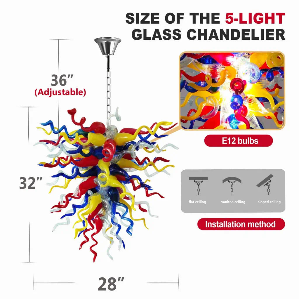 Luxury Multicolor Hand-Blown Glass Art Chandelier Chihuly-Style Curled Spirals Glass Pendant Light