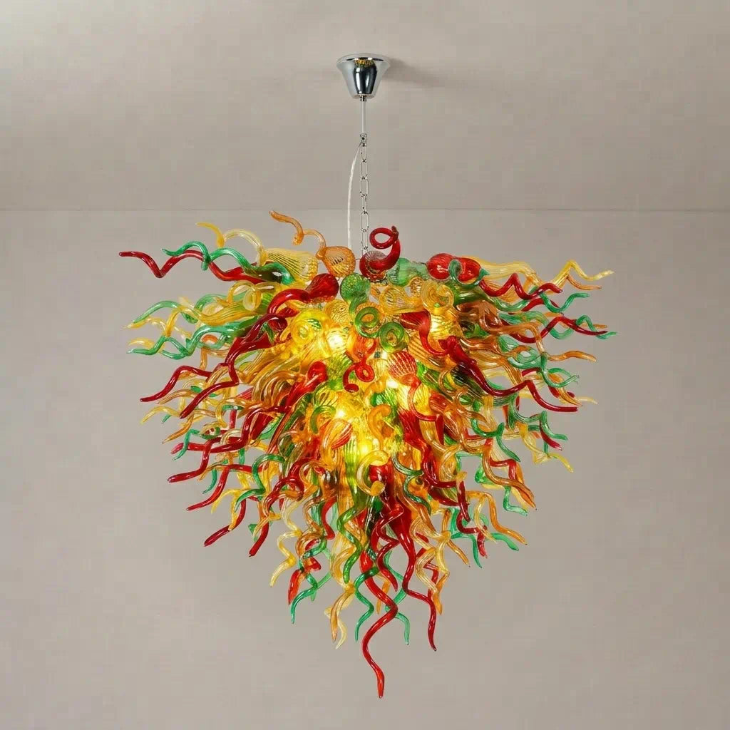 Abstract Luxury Multicolor Hand-Blown Glass Chandelier Chihuly-Style Sculptural Glass Art Pendant Light