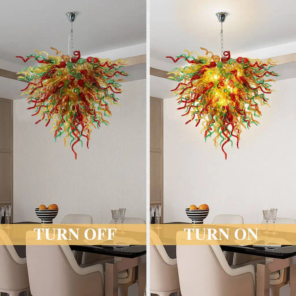 Abstract Luxury Multicolor Hand-Blown Glass Chandelier Chihuly-Style Sculptural Glass Art Pendant Light