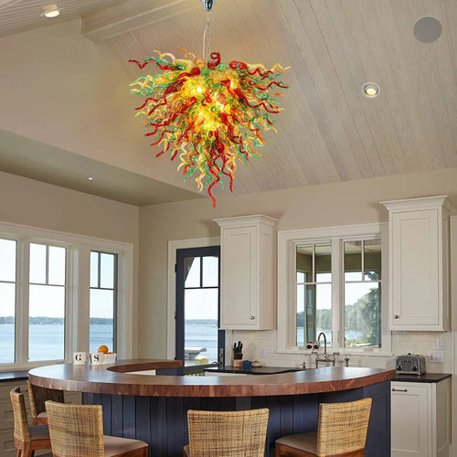 Abstract Luxury Multicolor Hand-Blown Glass Chandelier Chihuly-Style Sculptural Glass Art Pendant Light