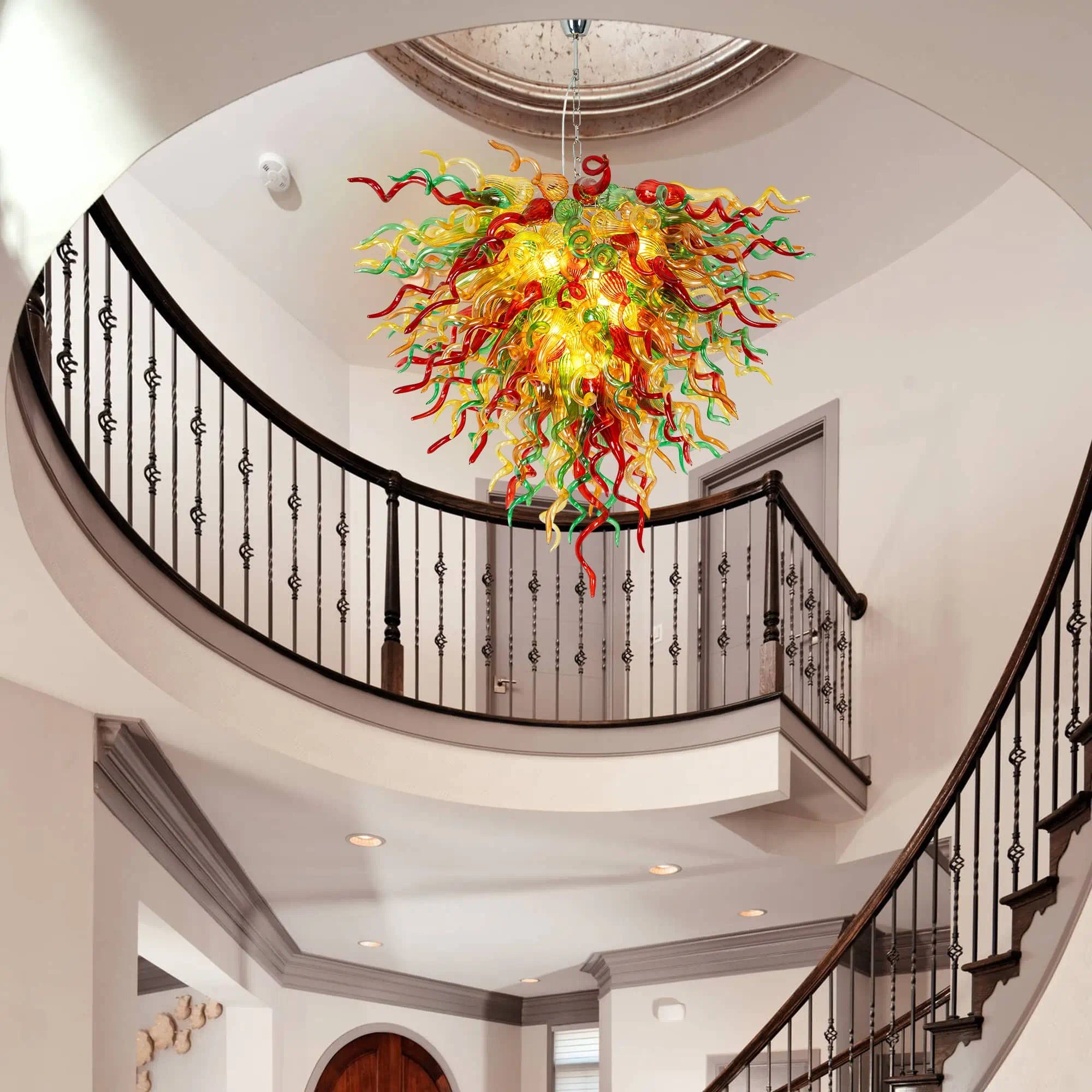 Abstract Luxury Multicolor Hand-Blown Glass Chandelier Chihuly-Style Sculptural Glass Art Pendant Light