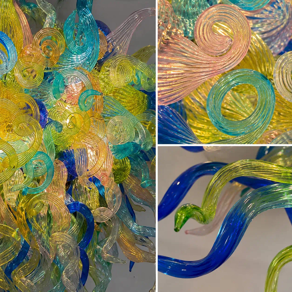 Colorful Oval Shape Hand-Blown Sculptural Glass Chandelier Chihuly-Style Stained Glass Spiral Art Pendant Light