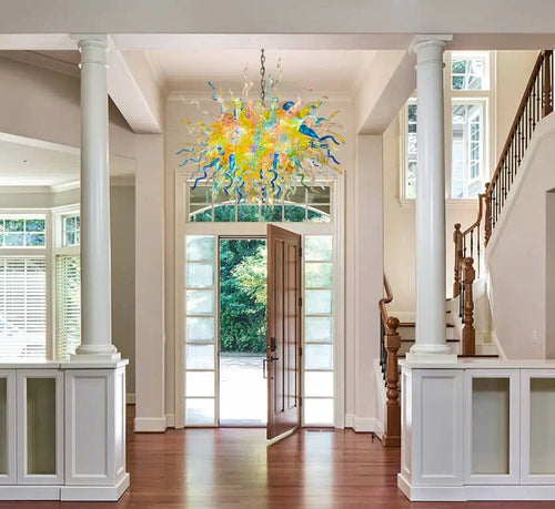 Colorful Oval Shape Hand-Blown Sculptural Glass Chandelier Chihuly-Style Stained Glass Spiral Art Pendant Light