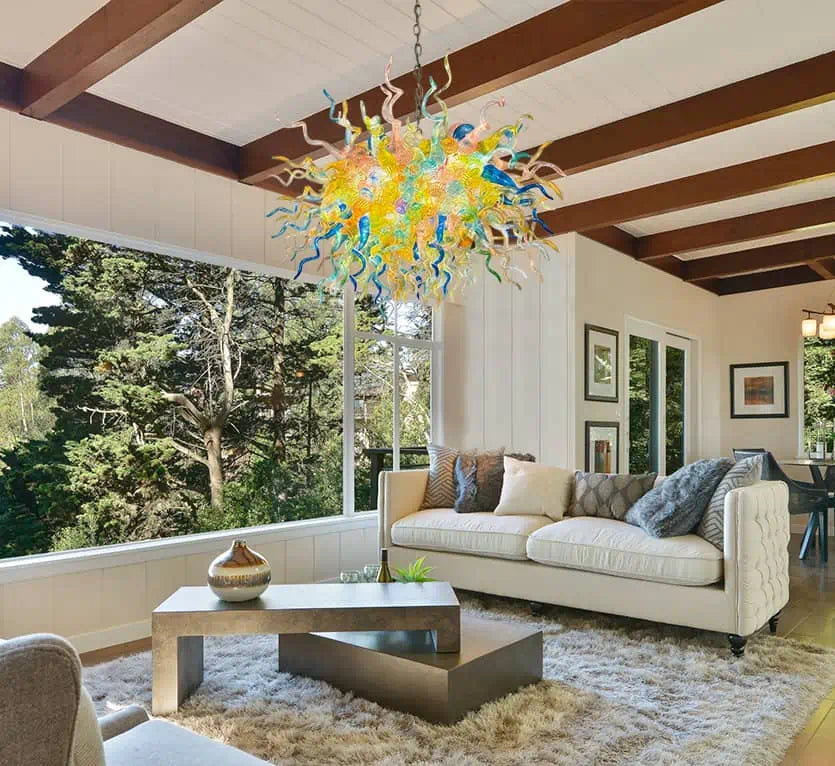Colorful Oval Shape Hand-Blown Sculptural Glass Chandelier Chihuly-Style Stained Glass Spiral Art Pendant Light
