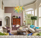 Colorful Oval Shape Hand-Blown Sculptural Glass Chandelier Chihuly-Style Stained Glass Spiral Art Pendant Light