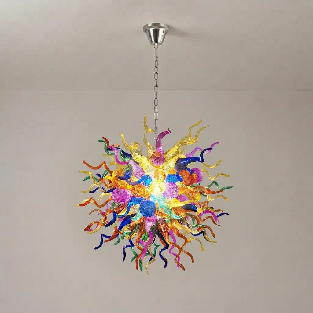 Multi Colors Sunburst Blown Glass Chandelier Chihuly Style Vibrant Art Glass Starburst Pendant Light