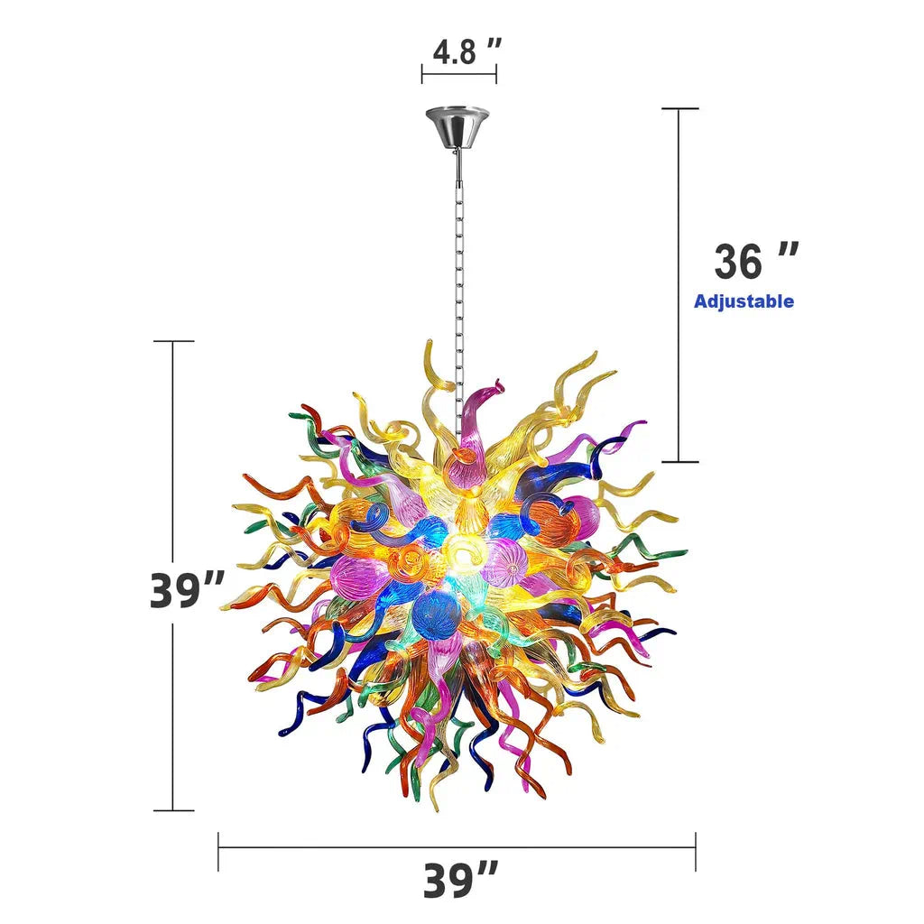 Multi Colors Sunburst Blown Glass Chandelier Chihuly Style Vibrant Art Glass Starburst Pendant Light
