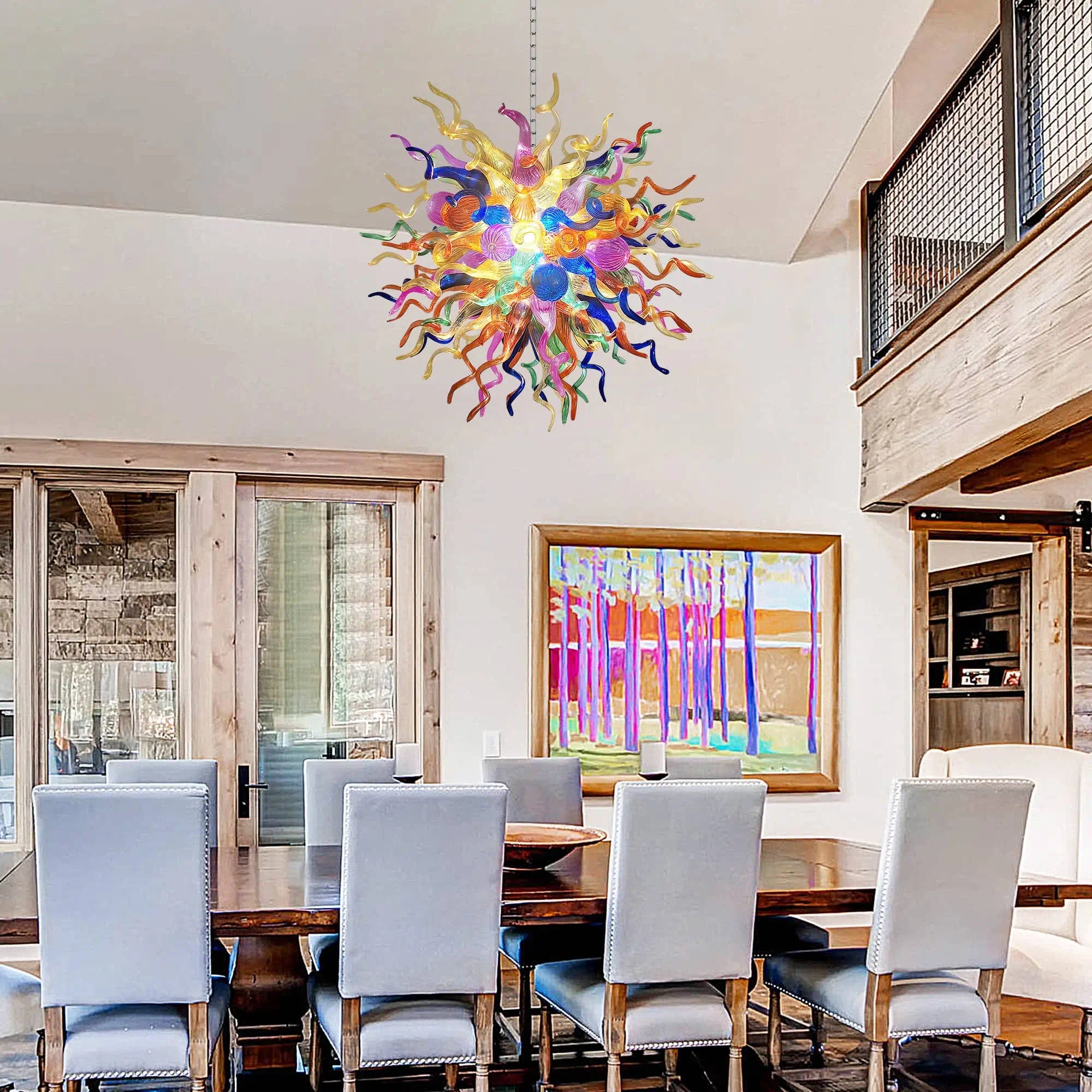 Multi Colors Sunburst Blown Glass Chandelier Chihuly Style Vibrant Art Glass Starburst Pendant Light