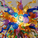 Multi Colors Sunburst Blown Glass Chandelier Chihuly Style Vibrant Art Glass Starburst Pendant Light