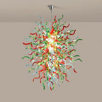 Colorful Chihuly-Style Artisan Blown Glass Chandelier Contemporary Green Red Aqua Blue Glass Sculptural Pendant Light