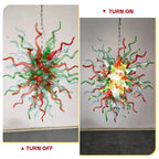 Colorful Chihuly-Style Artisan Blown Glass Chandelier Contemporary Green Red Aqua Blue Glass Sculptural Pendant Light