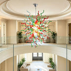 Colorful Chihuly-Style Artisan Blown Glass Chandelier Contemporary Green Red Aqua Blue Glass Sculptural Pendant Light