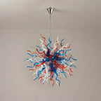 Radiating starburst Artisan Blown Glass Chandelier Multicolor Chihuly-Style Sculptural Pendant Light